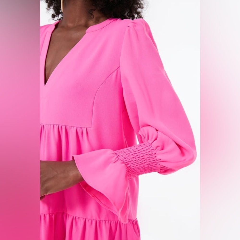 Pomander Place Kenzo Dress NWT XS Hot Pink Tiered Mini Crepe Tuckernuck - Picture 13 of 15